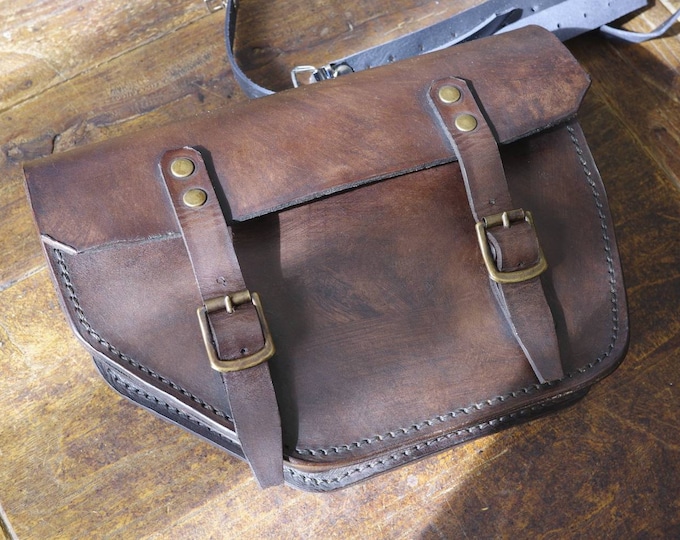 Moto Guzzi V7 right side bag cafe racer scrambler. Dark walnut colored leather