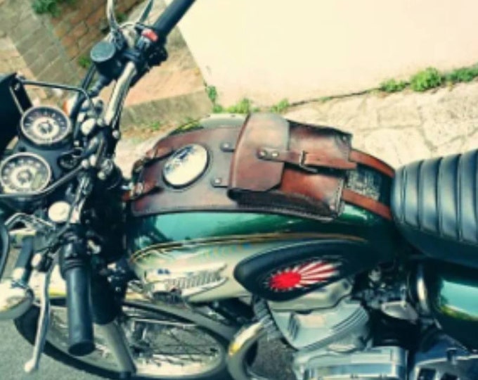 KAWASAKI W 800 leather tank belt and documents bag Cafe Racer and Scrambler
