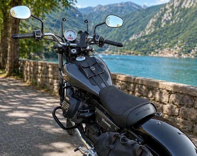 Moto Guzzi V9 fascia serbatoio cuoio nero cuciture grigie