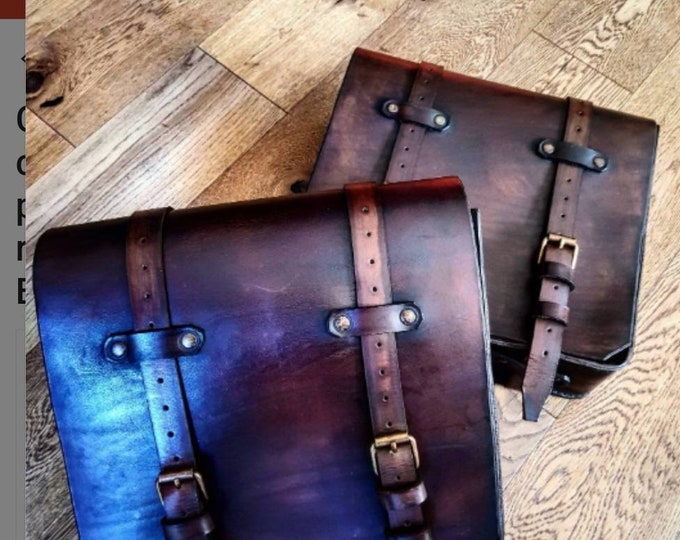 Pair Leather Side Bags 4mm Nine Dark Ideal for Transformations Cafe Racer Scrambler Triumph Boneville Bmw