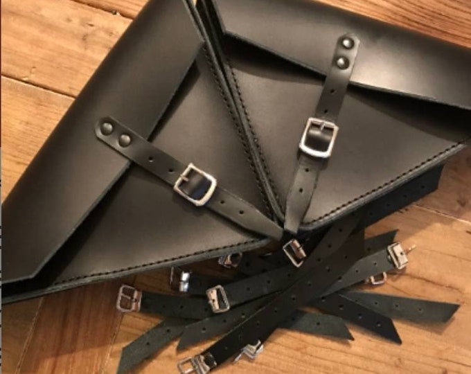 Bmw k series Cafe racer scrambler pair side door bags triangle frame left and right in black leather.