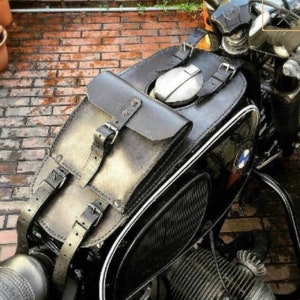 Bmw R/5 leather tank belt and documents holder Cafe Racer and Scrambler. Black color