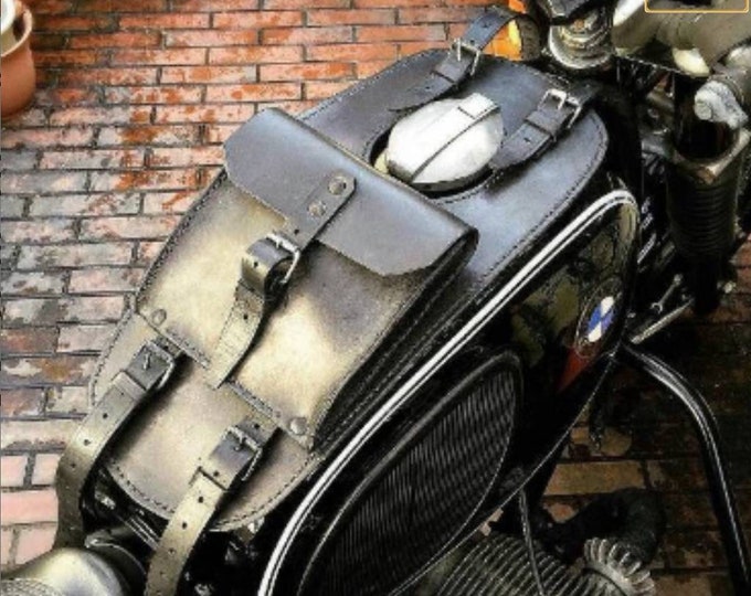 Bmw R/5 leather tank belt and documents holder Cafe Racer and Scrambler. Black color