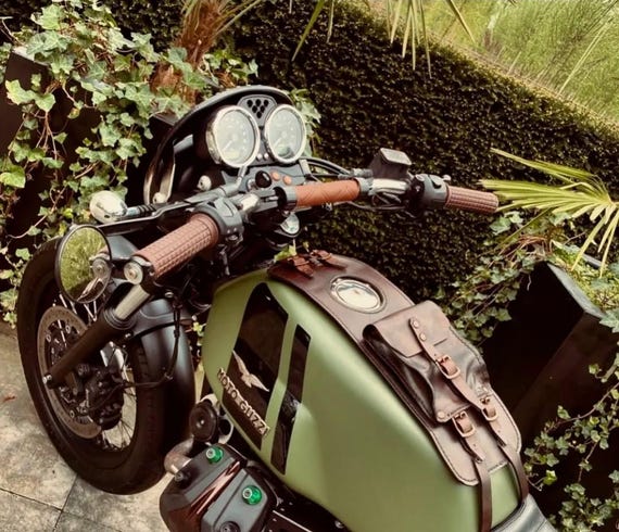 Moto Guzzi V7 850 Centenary Tank Band. Dark Walnut Leather. Hand