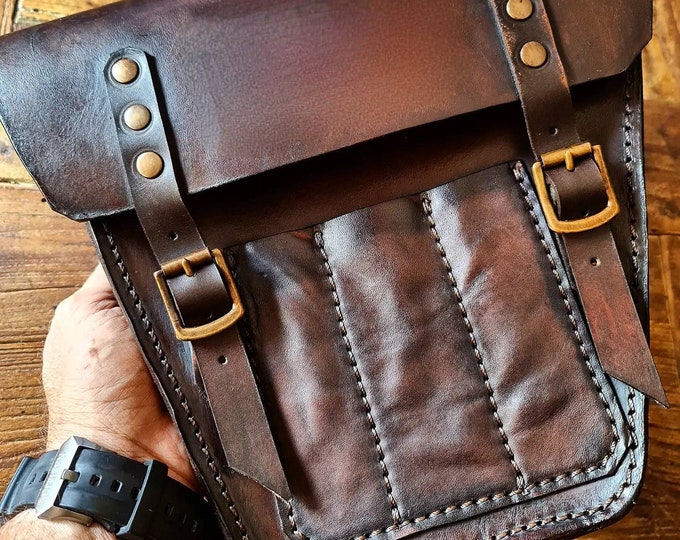 Triumph Bonneville Scrambler left side bag side cover. cafe racer scrambler. Dark aged walnut color