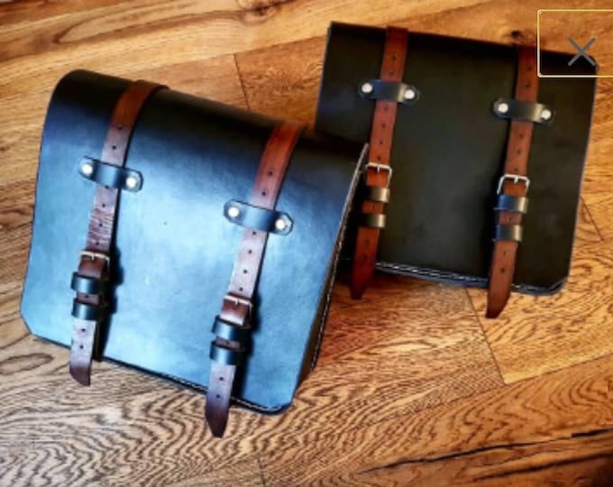 Side bags motorcycle café racer scrambler custom special. Aged leather 4 mm. iteramente handmade. Model Royal enfield