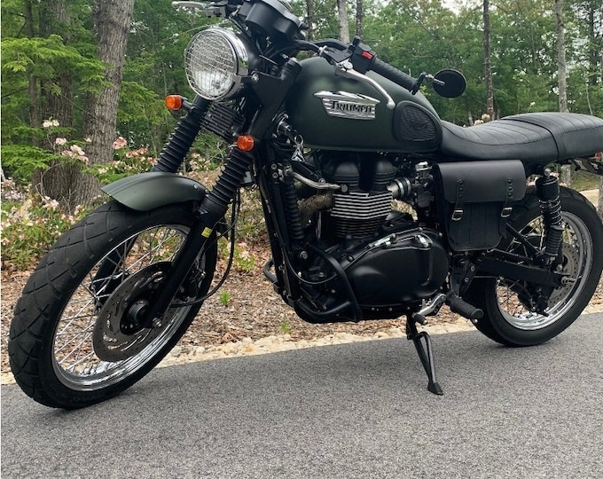 Triumph Bonneville Scrambler left side bag. Black. Handmade in Italy.