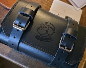 Honda Monkey 125 top case. Monkey logo. Black Tuscan leather. Hand-made in Italy.