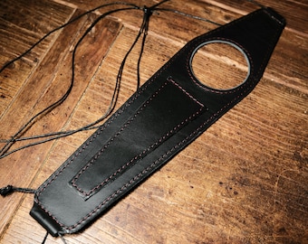 Moto Guzzi V7 850 Centenary tank band. Black leather with red stitching. Entirely handmade. Hand made in Italy.