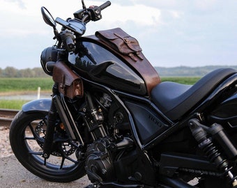Honda Rebel 1100用タンクストラップ。レザータンクベルト。ダーク