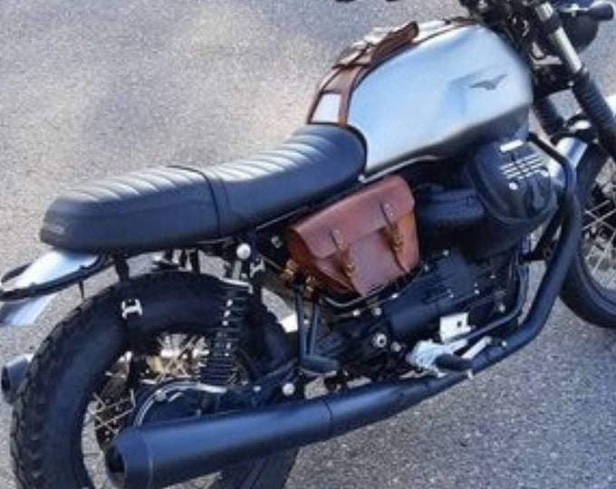 Moto Guzzi V7 right side bag cafe racer scrambler. Leather Medium walnut color