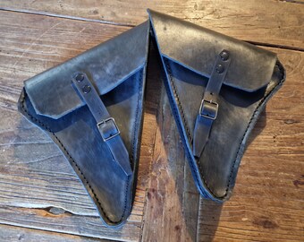 BMW R100 R80 R65 R45 left and right side bags. Scratched black Tuscan leather. Used look. Hand made in Italy.