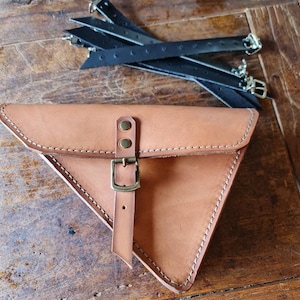 Ducati scrambler tool and document holder in aged leather LEFT SIDE saddle tan color leather