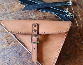 Ducati Scrambler natural leather bag LEFT SIDE. Hand made in Italy