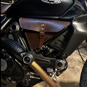 Ducati scrambler series RIGHT side bag cafe racer scrambler. Aged WALNUT color.