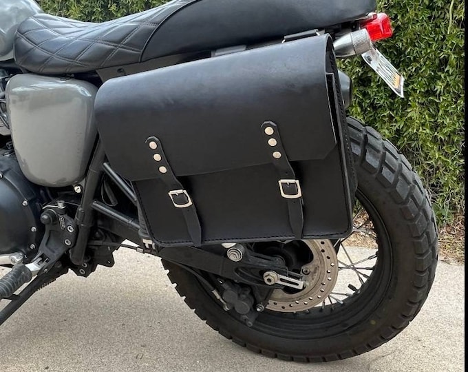 Leather side bag 4 mm for transformations Cafe racer Scrambler Cafe racer Scrambler saddle bag. 