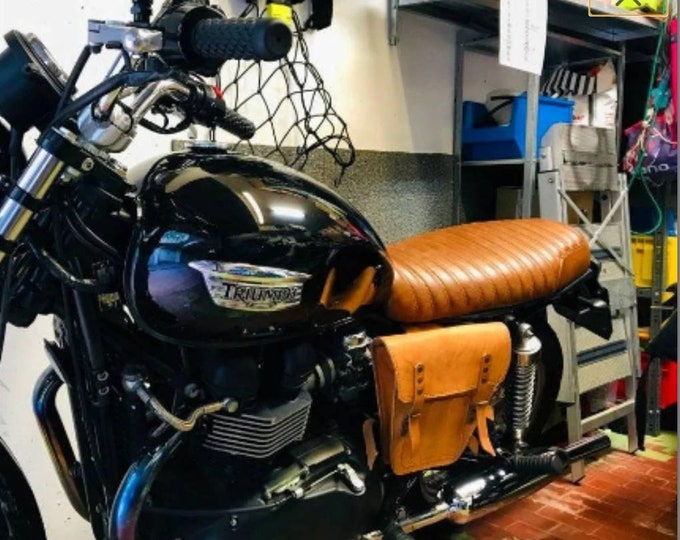 Triumph Bonneville Scrambler left side bag side panel cover. cafe racer scrambler. Natural leather colour