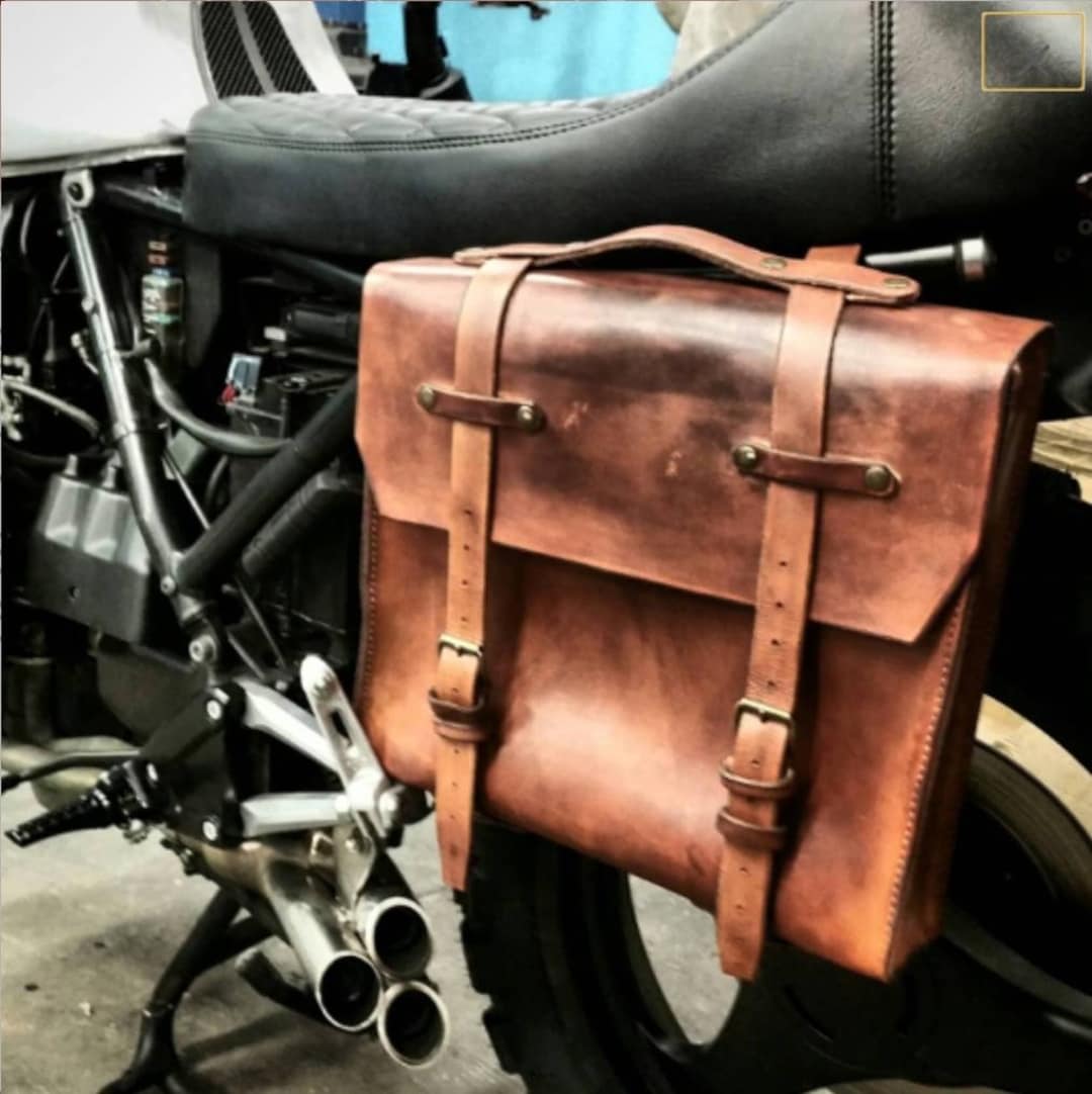 4mm Leather Side Bag for Cafe Racer Scrambler Conversions Cafe Racer ...