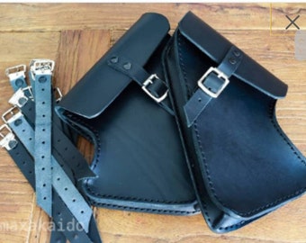 BMW R nine T all models, left and right side bags. Black Tuscan leather. Hand-made in Italy.
