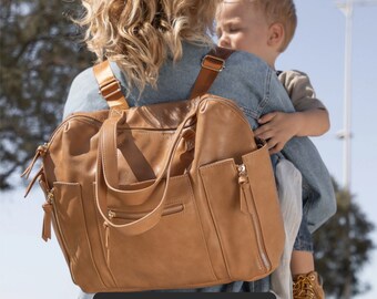 Borsa per pannolini Zaino Borsa per pannolini in pelle Zaino Borse per bambini Grande capacità 15 tasche organizzative Cinghie per passeggino impermeabili Fasciatoio