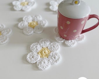 Daisy flower crochet coasters