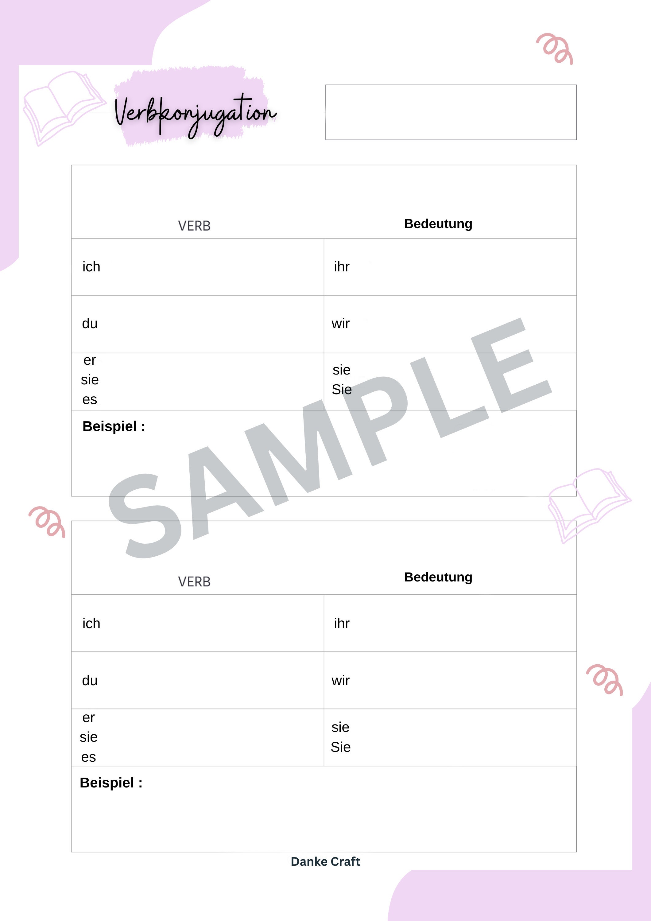 Verb Konjugation German Practice Sheet - Etsy