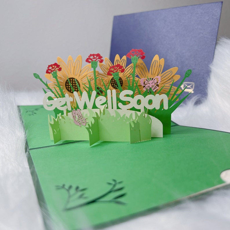 Get Well Soon Popup Card With Sunflower 5''1/2 by 6'' Etsy