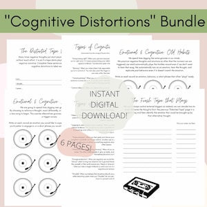 Printable Cognitive Distortions Bundle (Mental Health, Therapy, Therapist, Worksheet, Template, Thought Process, Positive Self-Talk, Safety)