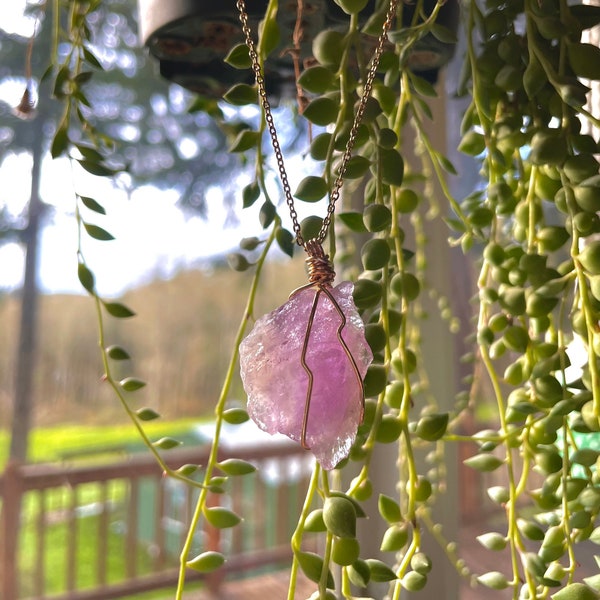 Protection Amethyst WireWrap Crystal Necklace Pendant