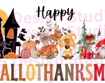 Halloween, Thanksgiving, Christmas, All in one, Gnome, Holidays Funny, PNG, Digital Download