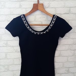 Womens T-shirt with Pearl Jewel Neckline, Double Necklace, Pearls, Womens T-shirt, Ladies Shirts, Fashion Shirt, Gift For Her