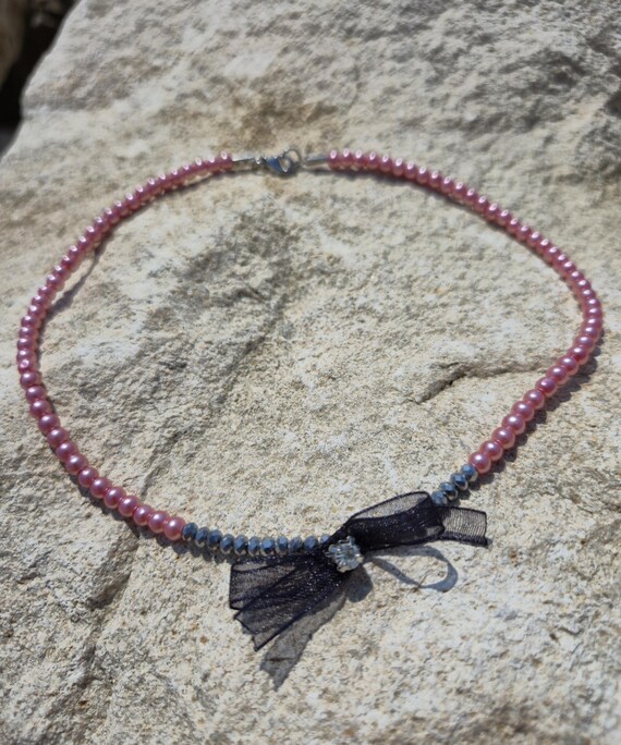 Pearl Choker Necklace: Organza Ribbon, Elegant Modern Style  display picture 1