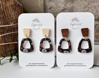 DARK FLORAL WINDOWS Clay Earrings, Handmade Polymer Clay Earrings