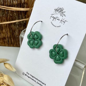 Clover Handmade Hoop Earrings, St Patrick's Day Polymer Clay Jewelry