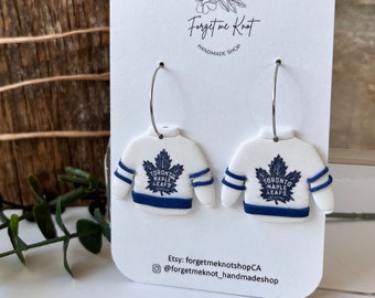 HOCKEY JERSEY TORONTO Clay Earrings, Handmade Polymer Clay Earrings