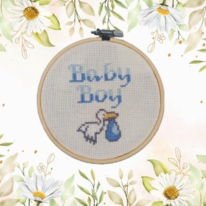Baby Boy Stork Cross Stitch Pattern PDF Download