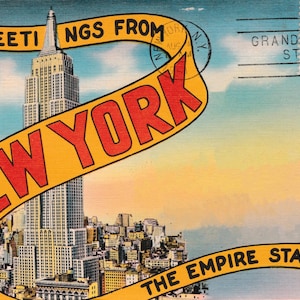 Grüße von NEW YORK Vintage Postkarte - Digital Druckbare Download - Großbrief Antike 30er 40er Jahre Bild Alte Souvenir Postkarte