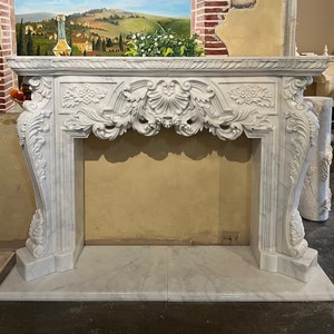 Hand Carved Natural Marble Fireplace Mantel
