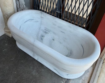 Hand Carved Light Grey Marble Bathtub