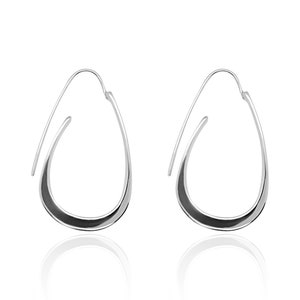 Teardrop Earrings - Medium Uniquely-shaped Sigma Hoops in 925 Sterling Silver - Oval Hoops with Open Closure