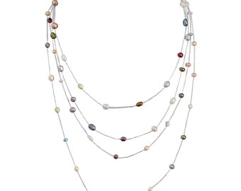 Collier en argent sterling et perles multicolores - Collier en argent sterling 925 et perles naturelles de margarita pour femme