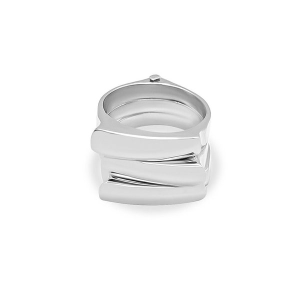 Connected Tri-Ring - 925 Sterling Silver Ring for Women - Moveable, Separable Ring - 3-in-one Connected Chunky Ring