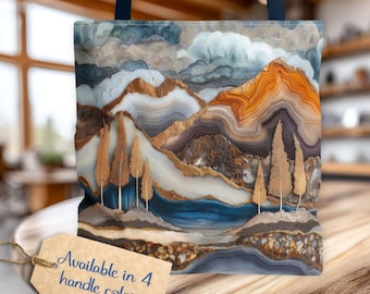 Mountain River Landscape Tote Bag | Forest Nature Scene Bag | Boho Scenic Market Tote | Nature Lover Gift