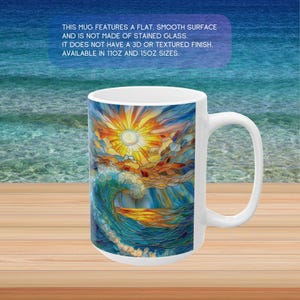 Faux Stained Glass Ocean Coffee Mug , Beach Lover Gift, Sunset Waves ,Seaside Vacation Decor , Coastal tea cup, Sunset  Vacation, Seaside