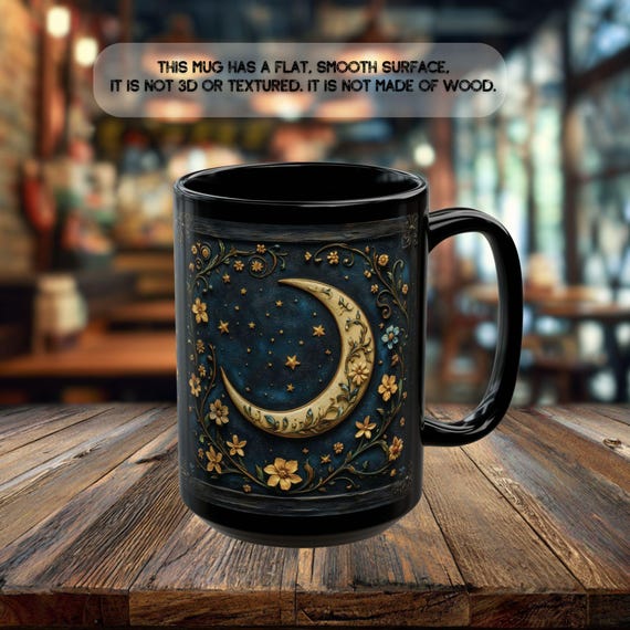 Dark Academia Coffee Mug, Celestial Crescent Moon Mug, Witchy Gothic Cottagecore Wildflower Gift