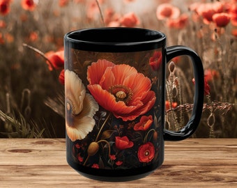 Poppy Flowers Mug, Floral Coffee Mug, Gift for Her, Vibrant Art Mug, Gift for Mom