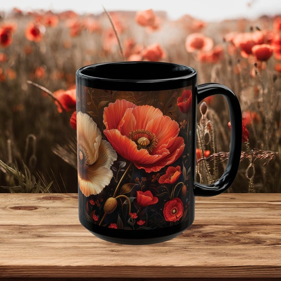 Poppy Flowers Mug, Floral Coffee Mug, Gift for Her, Vibrant Art Mug, Gift for Mom
