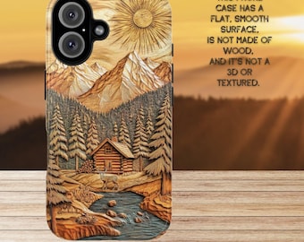 Faux Woodcut Deer in Forest phone case, gift for dad, Mountain trees cover for iPhone 17 16, 15, 14,  Samsung galaxy S23, 24, 25, 26