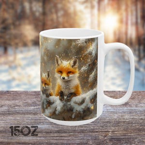 Fox Family Mug 11oz 15oz – Winter Forest Coffee Cup, Snowy Fox Gift, Christmas Mug, Wildlife Animal Lover Gift, Cute Woodland Tea Mug