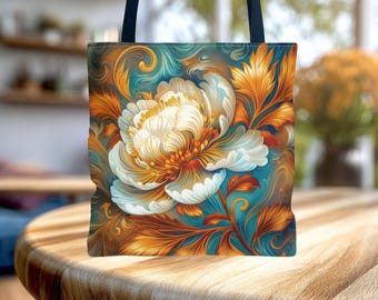 Peony Tote Bag: Floral Market Handbag, Peonies Everyday Carryall, Elegant Botanical Flowers Bag, Work Tote, Office Bag